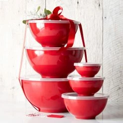 Melamine Mixing Bowls with Lid, Set of 6, Red -HOMEKEEPING Shop melamine mixing bowls with lid red 202240 0145 melamine mixing bowls with lid set of 6 red z