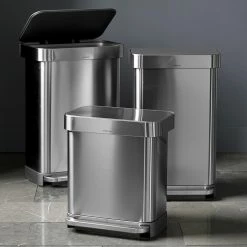 simplehuman™ Rectangular Step Rubbish Bin with Liner Pocket, Brushed Stainless-Steel -HOMEKEEPING Shop simplehuman liner pocket trash can alt3 imgz