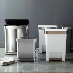 simplehuman™ Rectangular Step Rubbish Bin with Liner Pocket, Brushed Stainless-Steel -HOMEKEEPING Shop simplehuman liner pocket trash can alt4 imgz