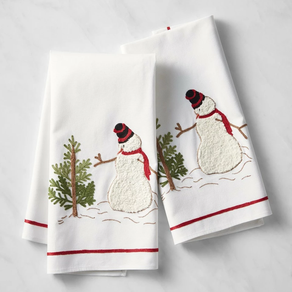 Snowman Embroidered Tea Towels, Set of 2 2 Snowman Embroidered Tea Towels, Set of 2