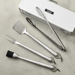 Williams Sonoma Stainless Steel Handled 4-Piece Barbecue Tool Set with Storage Case